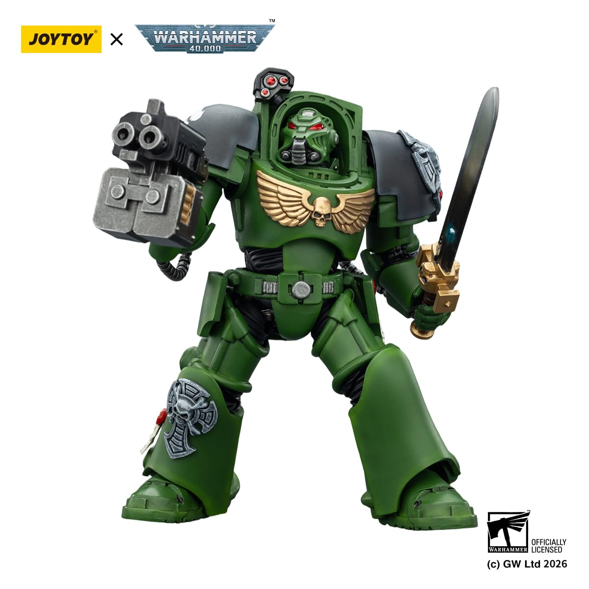 JOYTOY Action Figures Warhammer 40K Terminator Squad 1/18 Movable Model Collectible Figurine Ages 15+ (Salamanders Terminator 1 with Power Sword and Storm Bolter) - 5