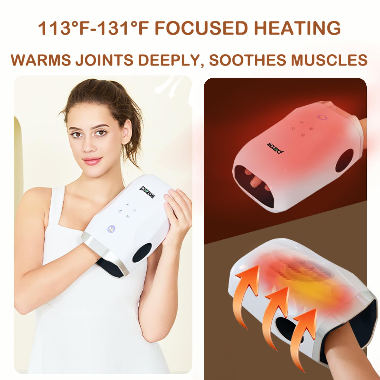Handmassagegerät mit Wärme und Kompression für Arthritis und Karpaltunnel, Finger-, Handflächen- und Handgelenkmassage, Handentlastung, 5 Druckstufen, 5 Modi, Entspannung beim Offizier