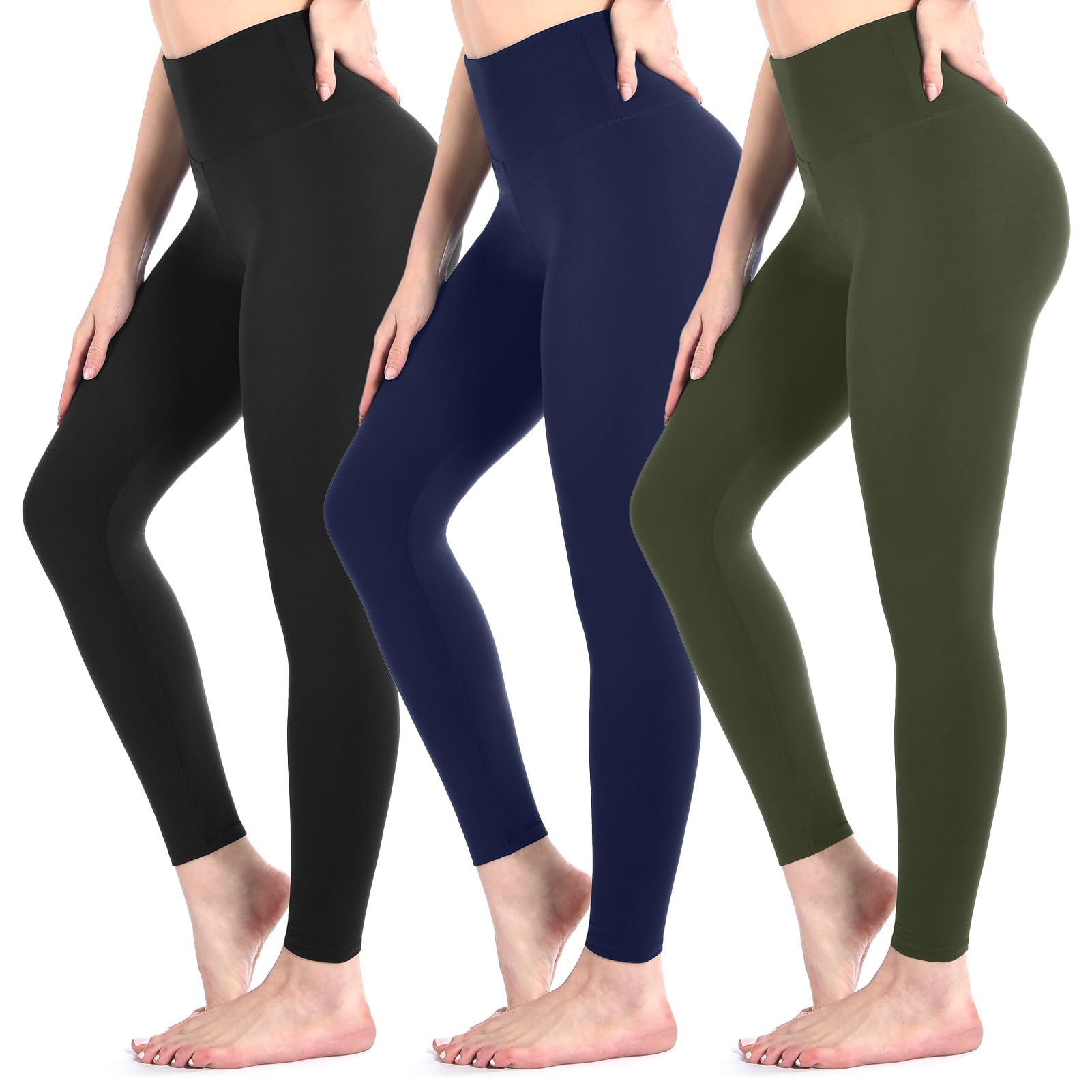 3 Pack Black Leggings for Women, High Waisted Buttery Soft Leggings for Workout Running Yoga — view 7