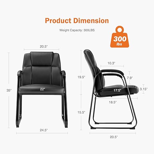 Miniatura 2 de Sweetcrispy Juego de 2 sillas de invitados para sala de espera, sillas estacionarias de recepción para oficina, sin ruedas, cómodos brazos