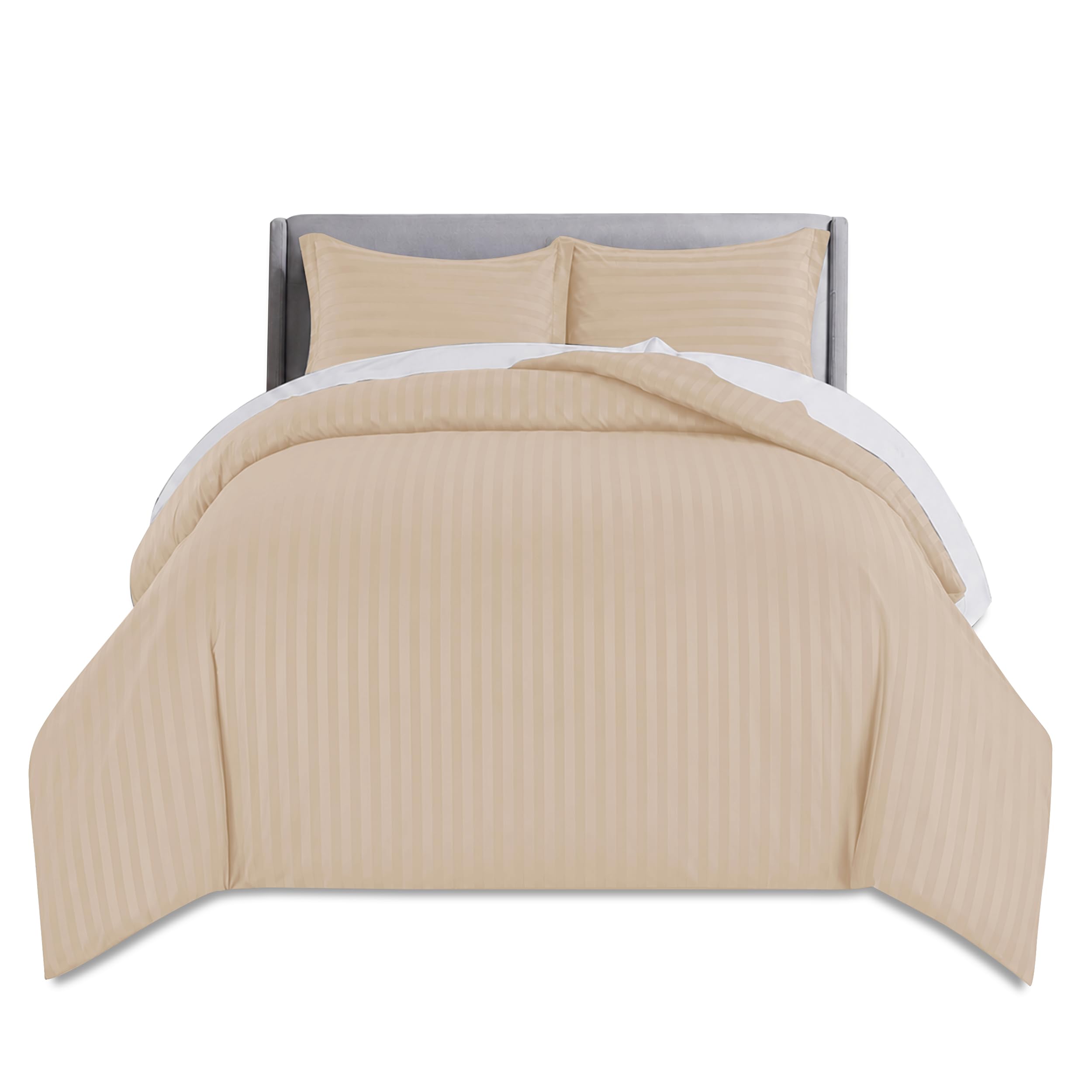 MAGNA COLLECTION Super King Satin Stripe Duvet Cover Set 260x220 cm with 2 Matching Pillowcases โ Hotel Quality Quilt Cover Super King Bedding Set โ Soft, Easy Care, Wrinkle Resistant