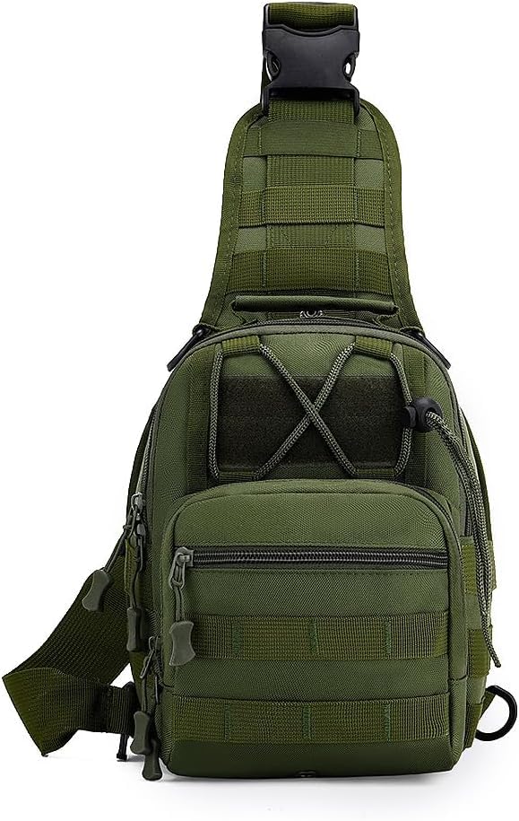 Jetfree Tactical Backpack Sling Bag， Waterproof Molle Chest Bag & Small Backpack, Adjustable Strap Military Rucksack for Hiking, Camping, Fishing, Cycling, Travel GREEN
