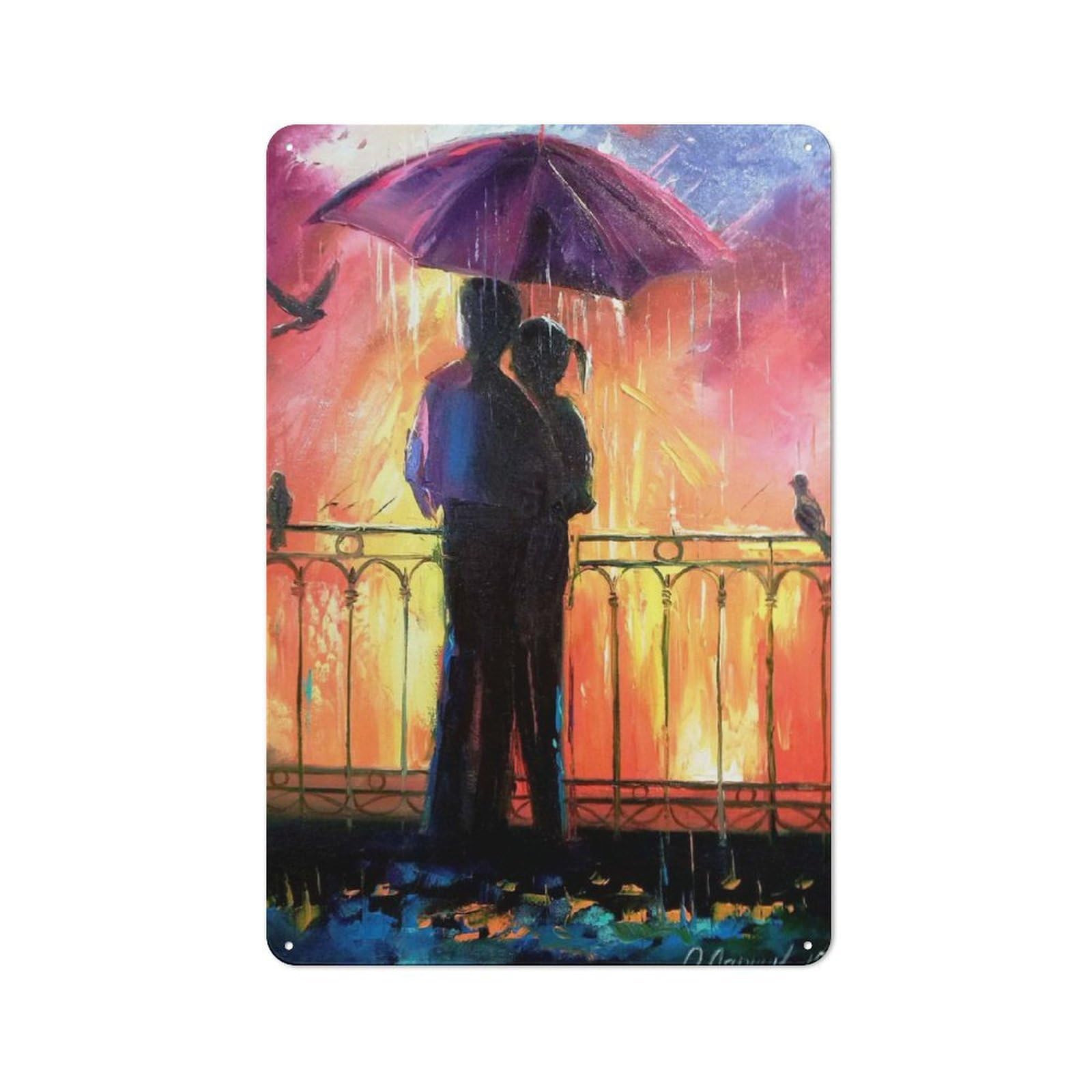 Junmoney Lovers In The Rain Cafe Style Vintage Metal Sign 30X20cm, Restaurant Wall Art For Tea Room, Shop Wall Or Breakfast Area