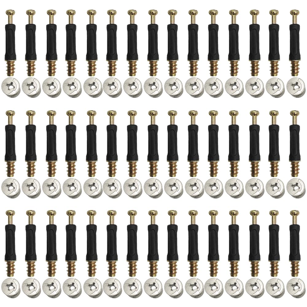 Wolfride 50 Sets Cam Lock Nuts and Cam Screws Furniture Connecting Cam Fitting with Dowel