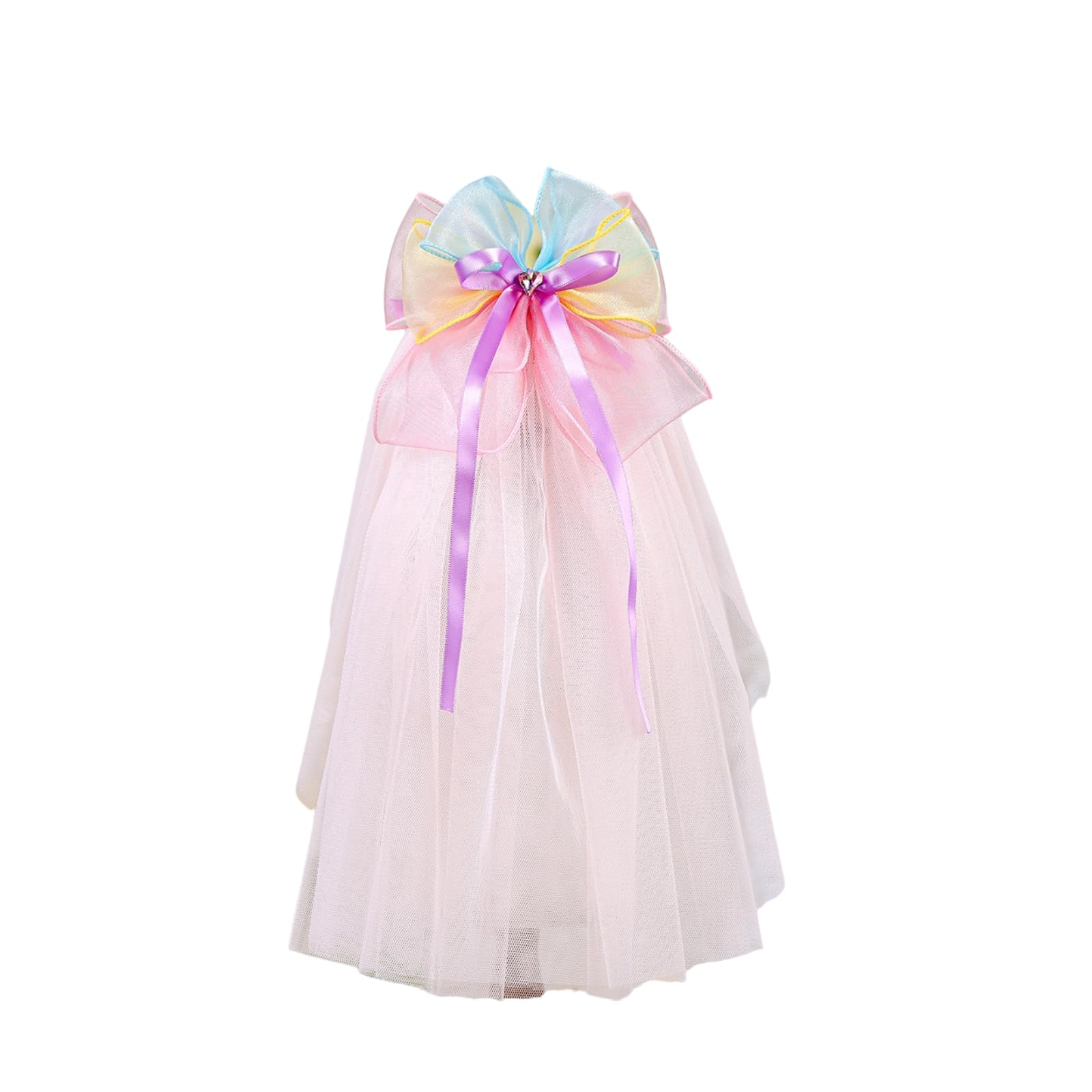BT Bear Pet Wedding Veil, Small Dogs Hair Accessories with Clip Bow Veil, Dog Costumes for Valentine Day Wedding Party Decoration,Rainbow