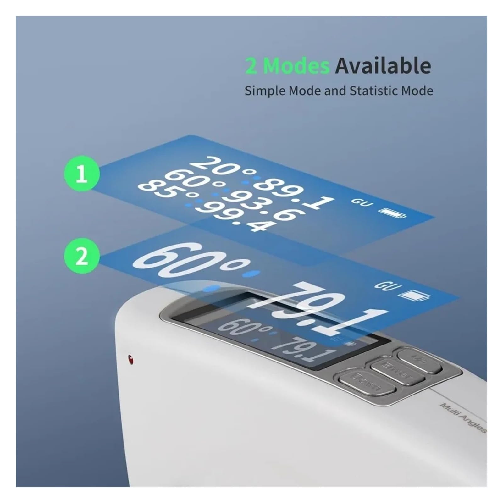 Medidor de brillo 20º 60º 85º con tablero de calibración y pantalla digital | Ideal para análisis de piedra, pintura, tinta y suelo | Rango de medición de 0-200 GU