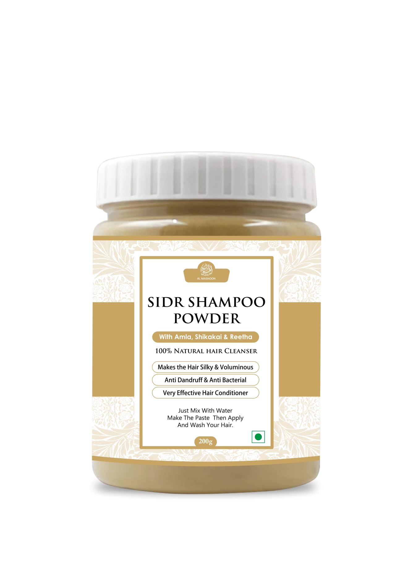 AL MASNOON Sidr Dry Shampoo Powder 100% Natural Hair Cleanser/Just Make Paste, Apply & Wash/With Amla Shikaki & Reetha 200g (Pack Of 1)