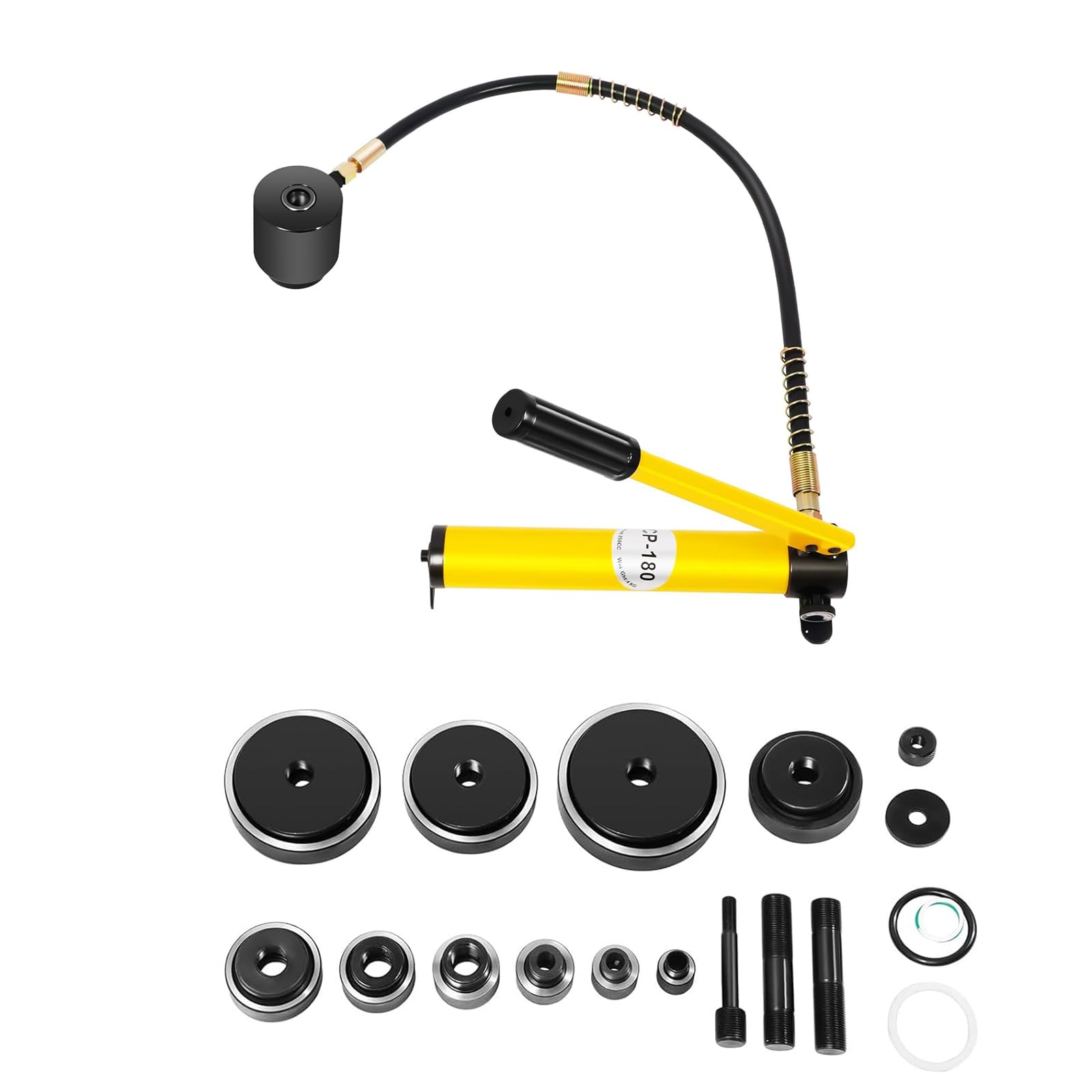Hydrauliczny zestaw narzędzi do dziurkowania, zestaw do cięcia otworów 16-101 mm z 10 matrycami, ręczna pompa do blachy, przenośna futerał i niezbędne akcesoria w zestawie
