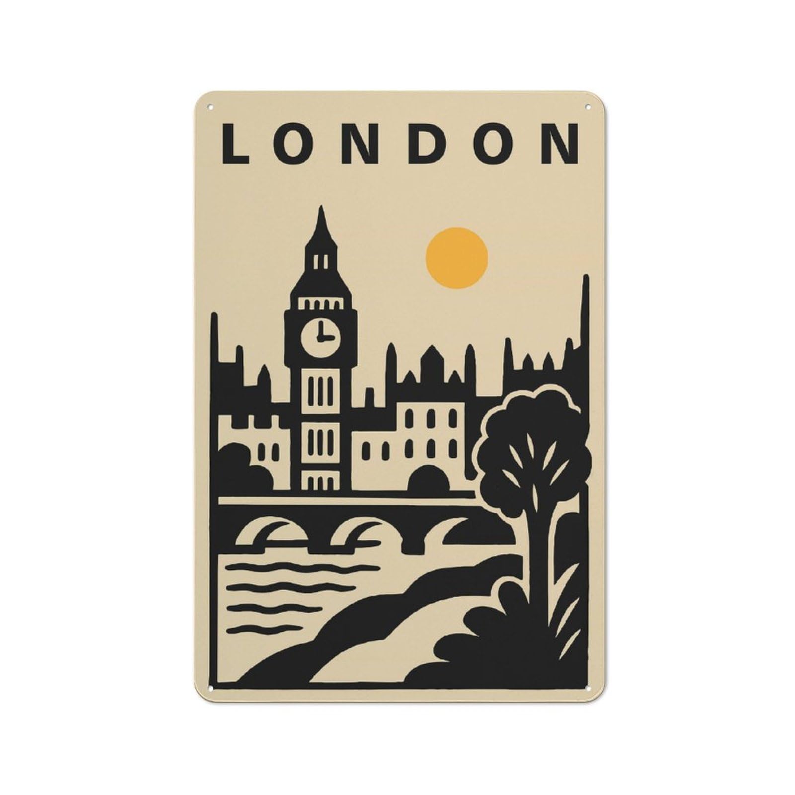 Junmoney Style-7 London Cityscape Illustration Industrial-Style Tin Sign 30X20cm For Garage Or Workshop, For Garage, Workshop And Man Cave Decoration
