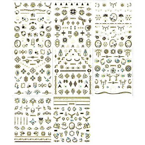 Jerclity 20 Sheets 3D Luxury Nail Art Stickers Crystal Fake Diamond Pearl Star Moon Golden Laser Craft Nail Decals Relief Gold Stamping Self-Adhesive Nail Stickers For Women Nail Art #TOP2