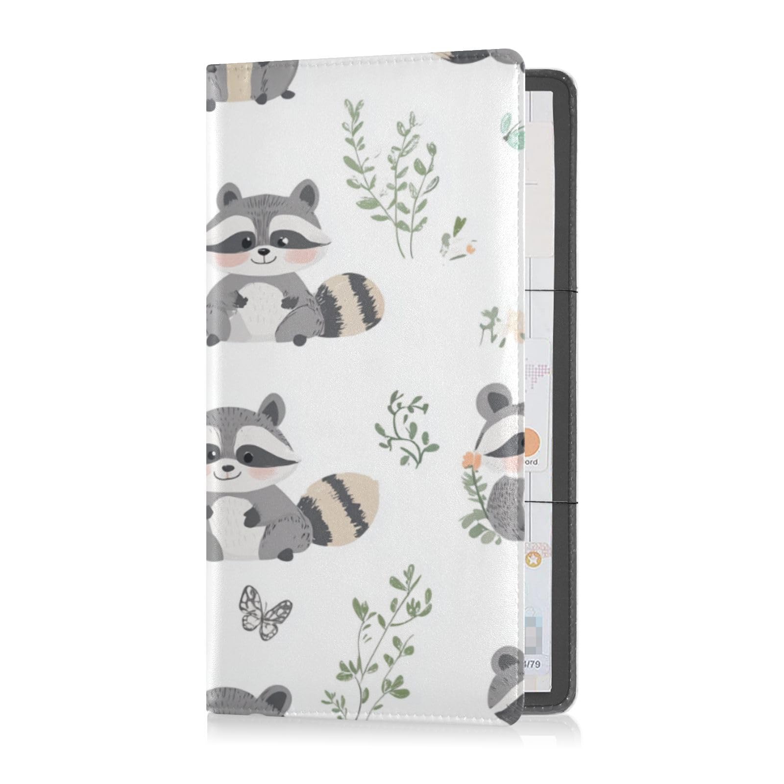 Premium Leather Auto Registration Insurance & ID Card Holder Men Women Auto Truck Comparment Accessories Case for Cards, Essential Document Driver License Cute Raccoon