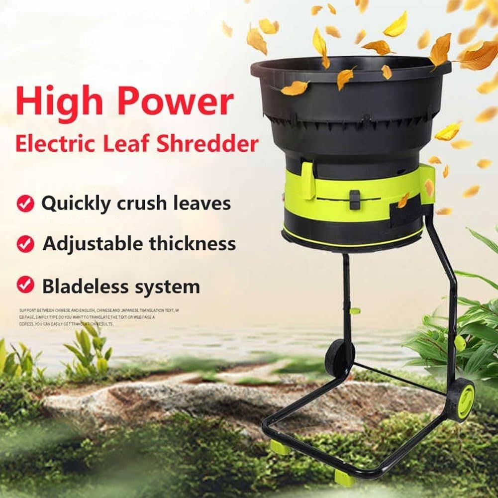 Trituradora eléctrica de hojas y trituradora de jardín con ruedas y bolsa de almacenamiento para limpieza de patio y compostaje