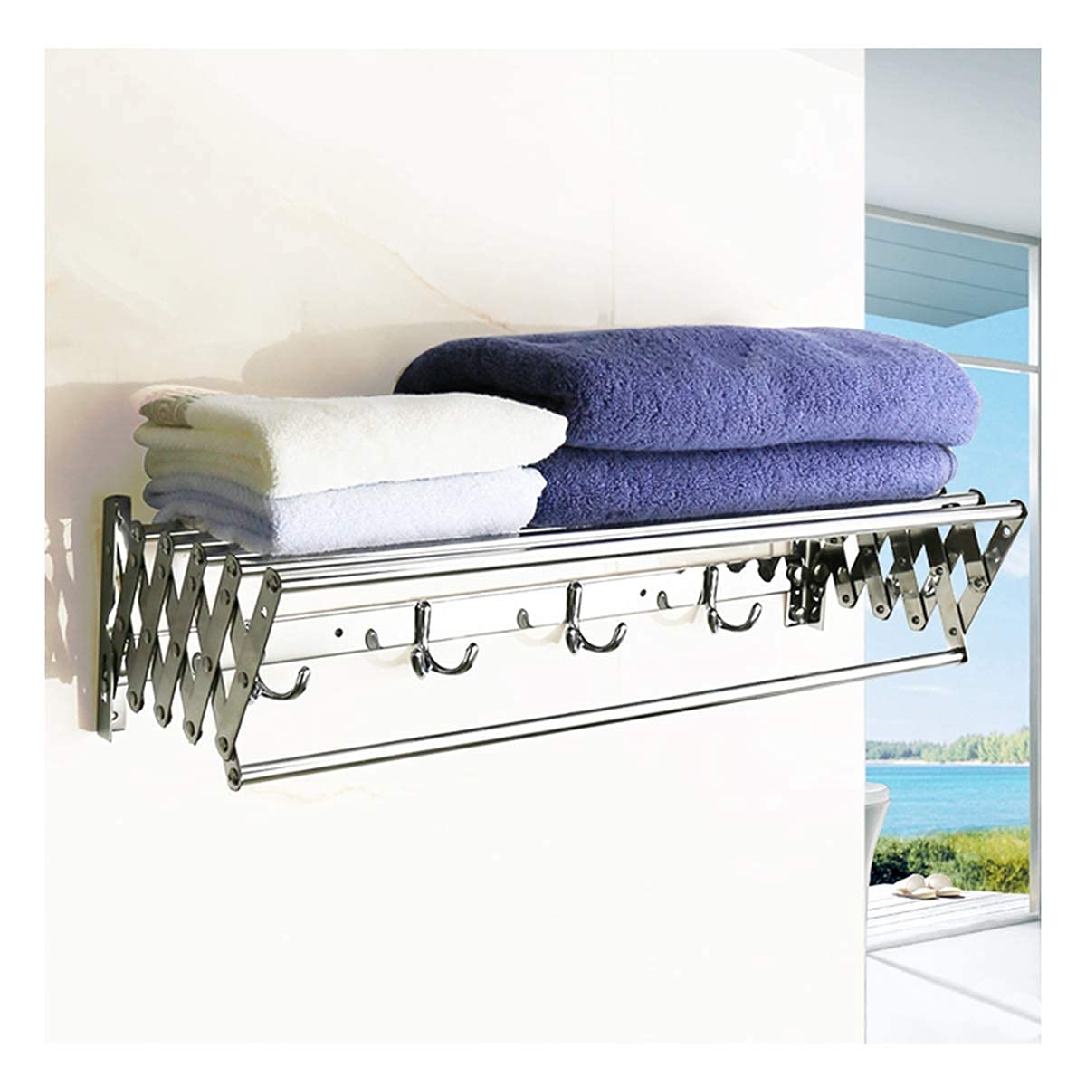 Porte-serviettes mural télescopique 60 cm avec 6 rails de séchage pliables