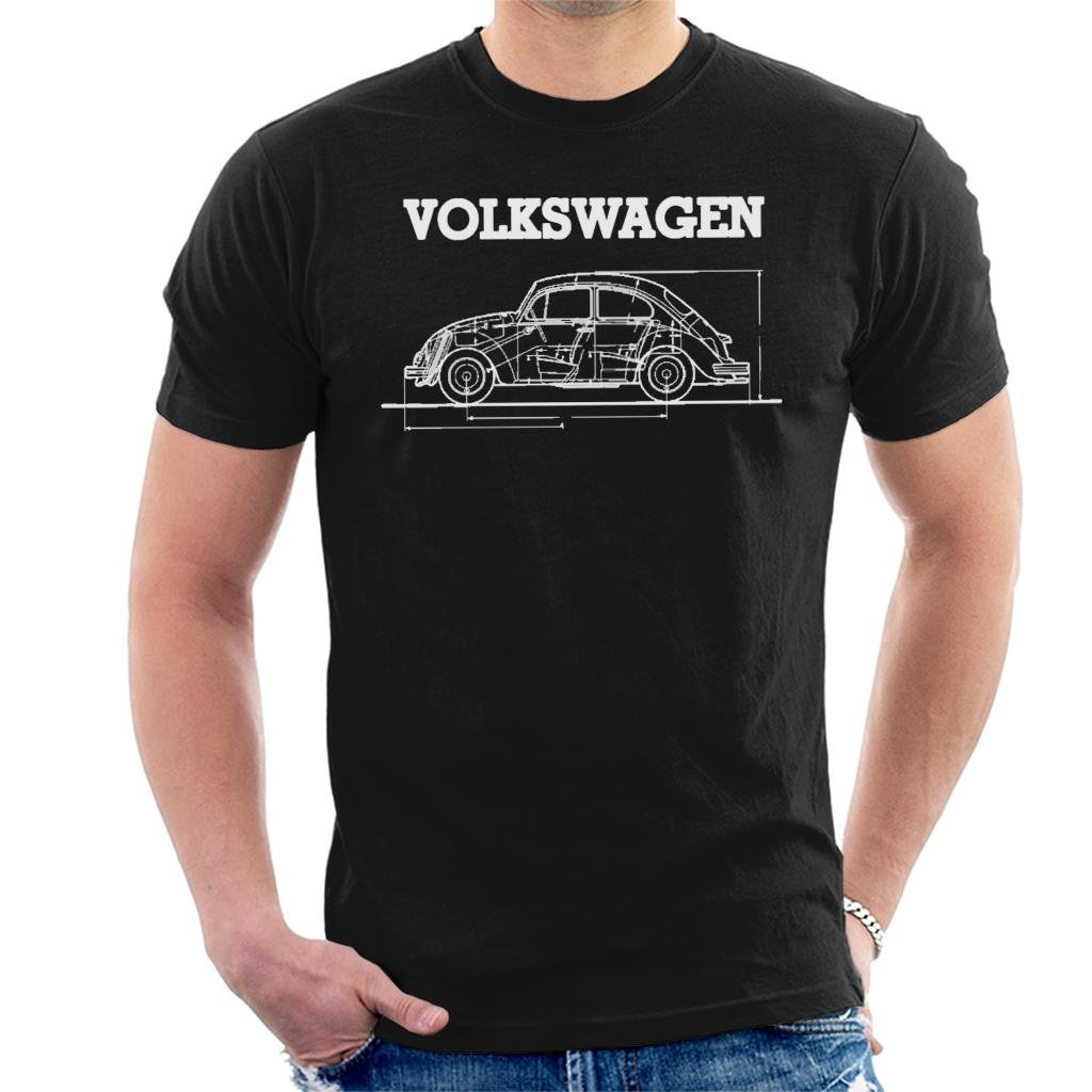 Volkswagen Beetle White Technical Diagram Men's T-Shirt