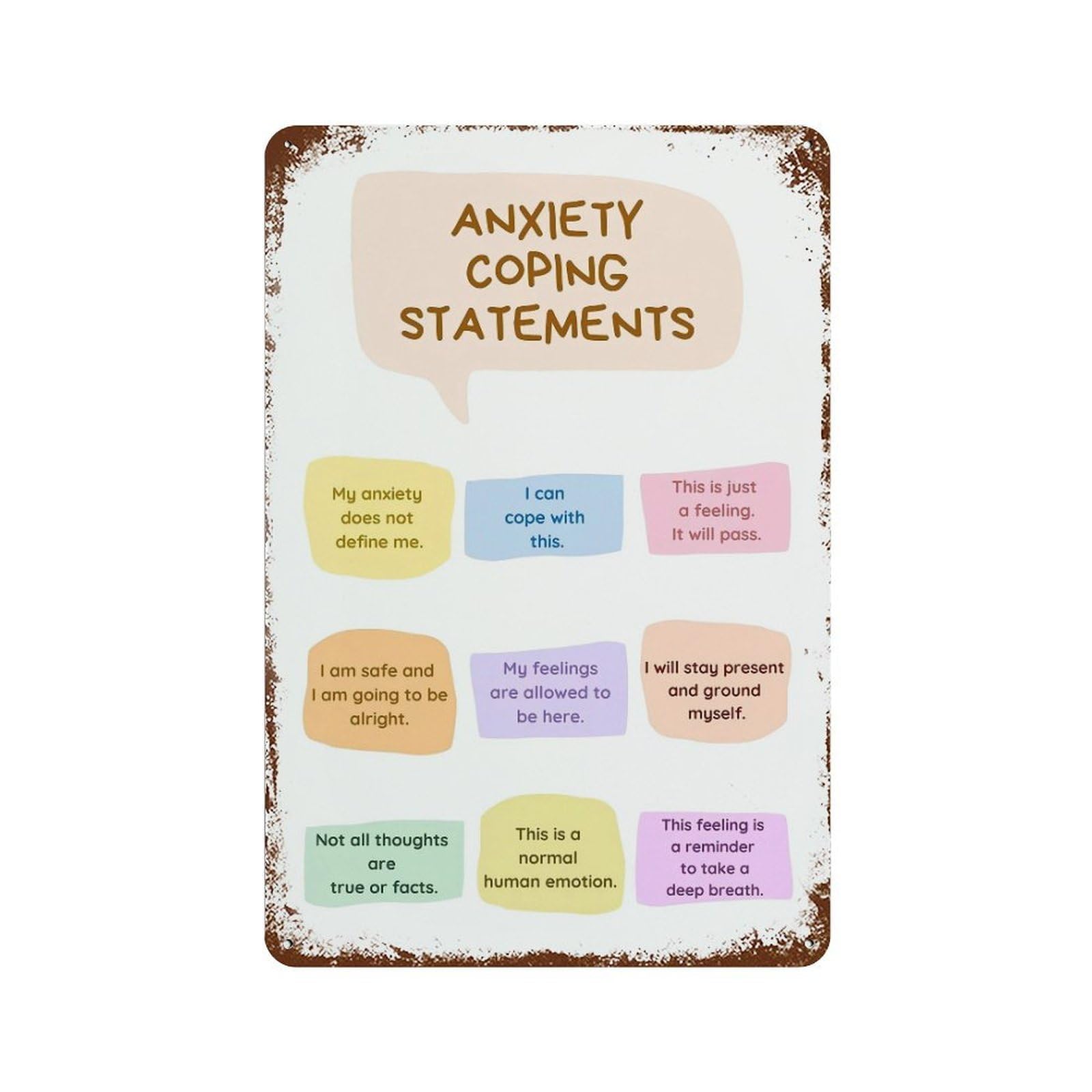 xiaoxiaoshen Anxiety Coping Statements Mental Health Wall Decor Art Metal Tin Poster Modern Home Decor Art Home Bar Shop Decorations Vintage Sign 30x20cm