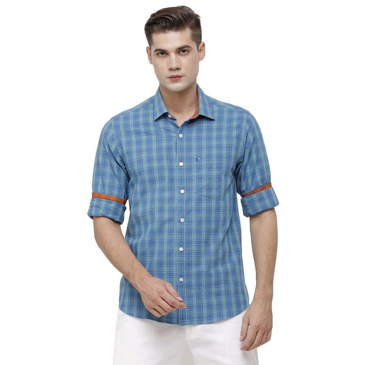 Blue Checked Regular Fit Casual Shirts