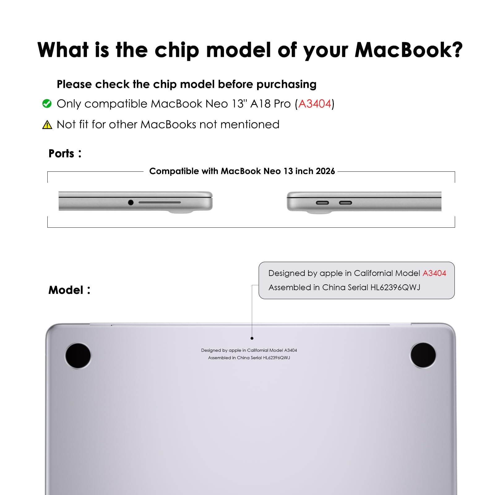 Coque Compatible MacBook Neo A18 Pro A3404 13 Pouces 2026, Étui Protection Rigide Brillante Transparente