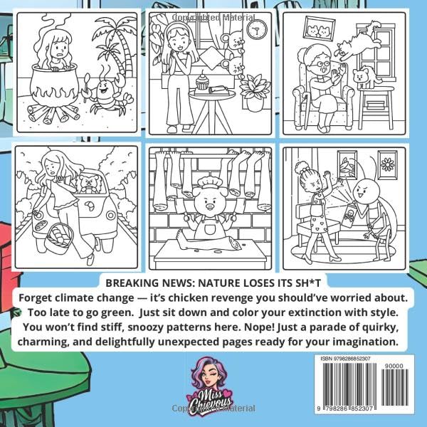 Eco-Freaks: A Funny Natural Disaster Crime Scenes Coloring Book for Adults and Teens Men and Women: Hilarious, Cozy, Cute but Satiric Images with Easy Simple Illustrations to Relax With a Dark Humor Side and Apocalyptic Eco-Friendly Chaos image 3