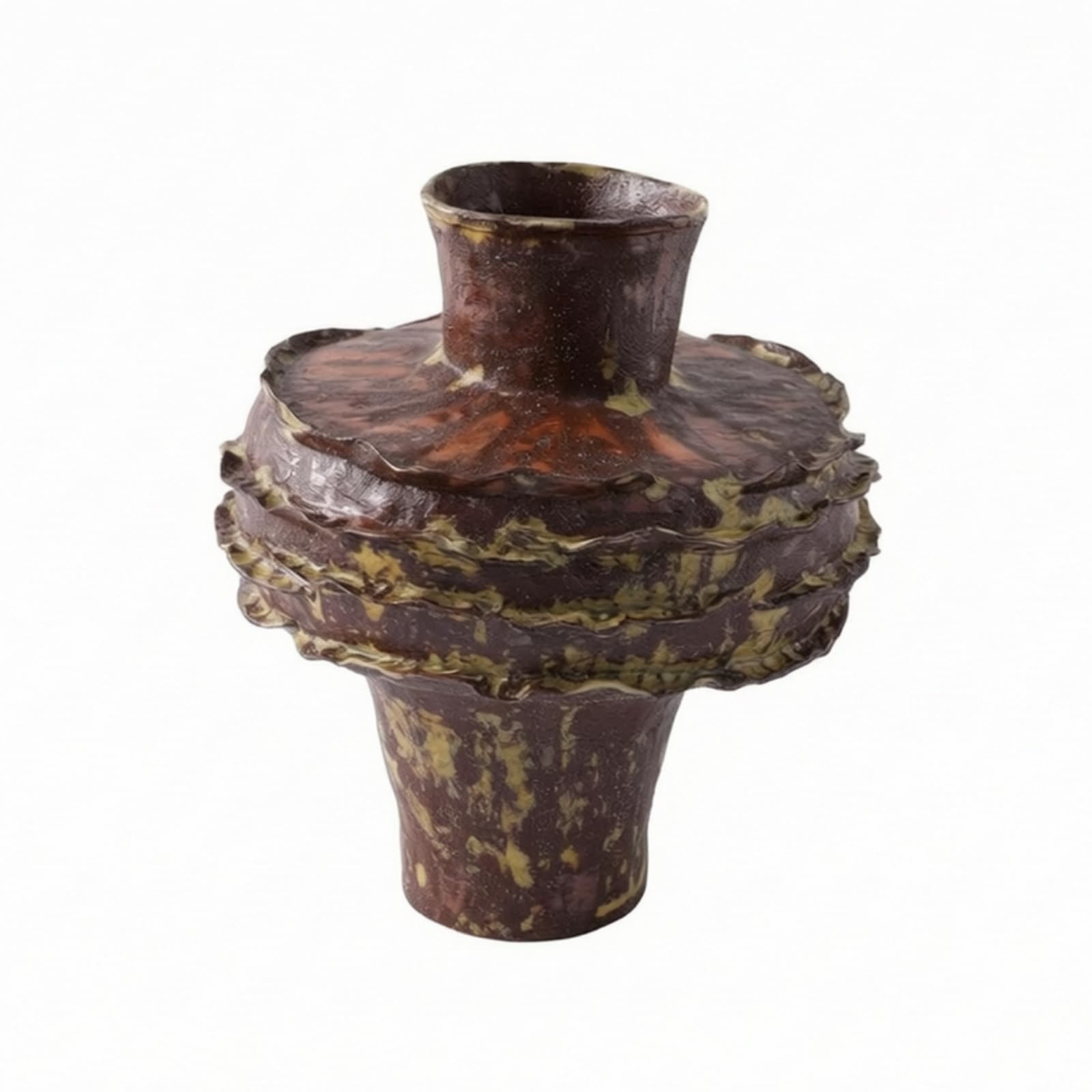LOVIVER Jarrón Artístico Jarrón Escultórico Jarrón Decorativo Florero Moderno de Cerámica con Exterior y Acabado Artesanal Cuello Estrecho para Flores Secas O, Marrón, 29.5 29 H34cm