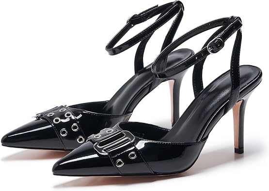 ZXHYZLZ Slingback Heels For Women Closed Toe Pointed Toe Stiletto Heels 3-inch Adjustable Sling