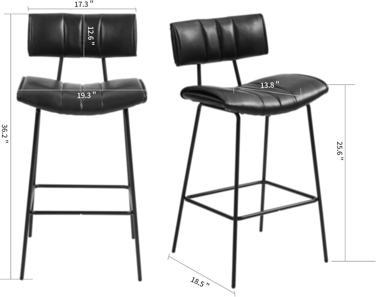 Glamour Home Set of 2 Belita Black Faux Leather Counter Stool with Black Metal Legs