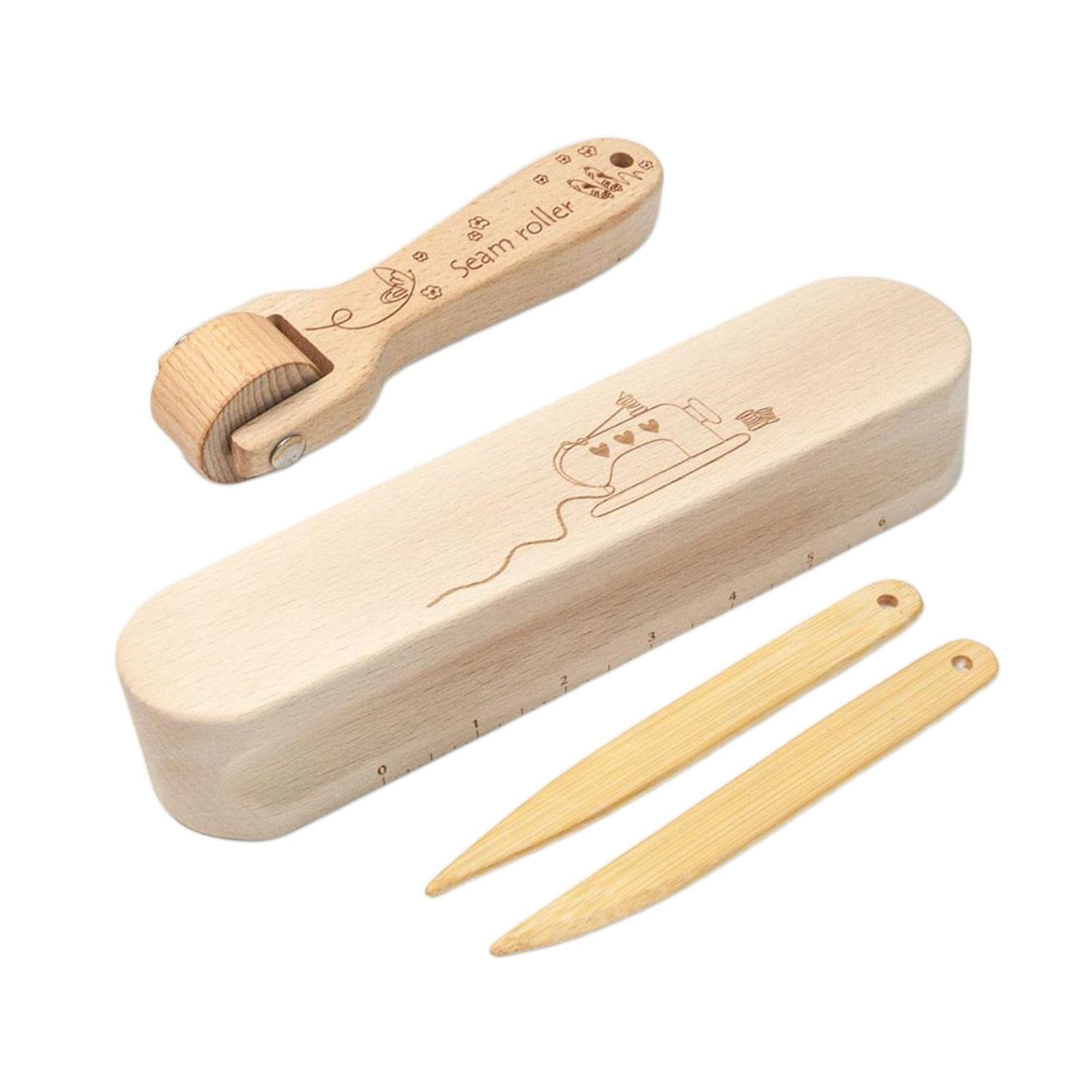 4 Piezas Aplanador de Costuras Rodillo para para Aplanar Dobladillos Herramienta de Madera con Acabado Pulido Adecuada para Patchwork y