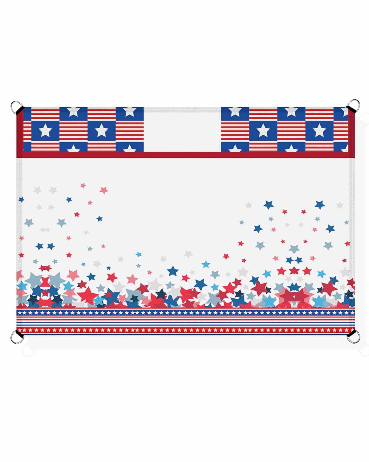 Boanket Sun Shade Sail 14' x 18', 4th of July Large Heavy Duty Outdoor Shades Sun Screen, Blue Red Star Independence Day Striped Shade Cloth for Patio Deck Terrace Garden Lawns Beach Backyard