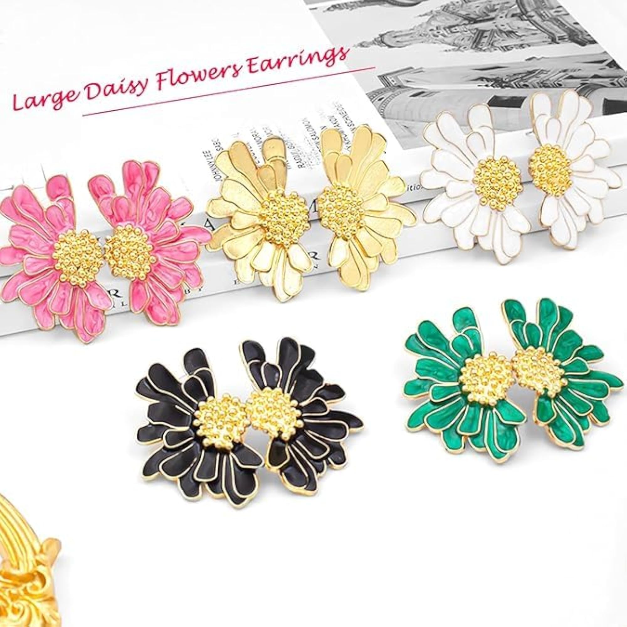 Oversized Boho Daisy Flower Earrings for Bridal Statement
