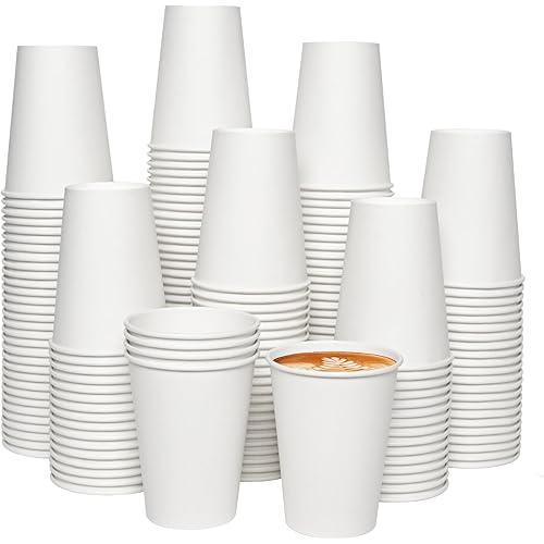 JOLLY CHEF 300 Pack Disposable Paper Coffee Cups 12 oz, Hot Beverage Cups Paper Cups for Water, White Drinking Cups, Ideal for Party, Office, Home, Travel and More
