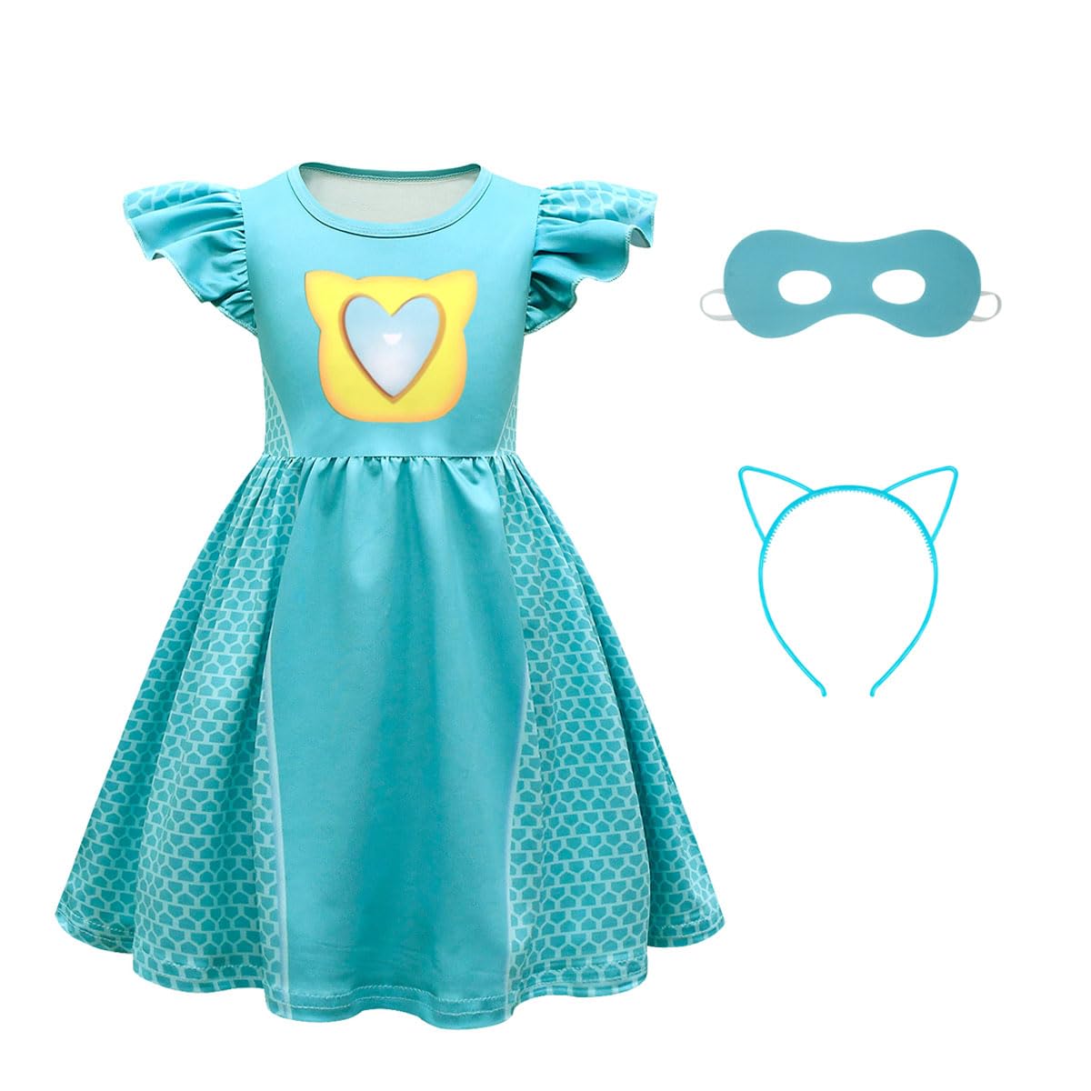 ACoiay Party Costume Dress with Mask and Headband for 3-8 Years