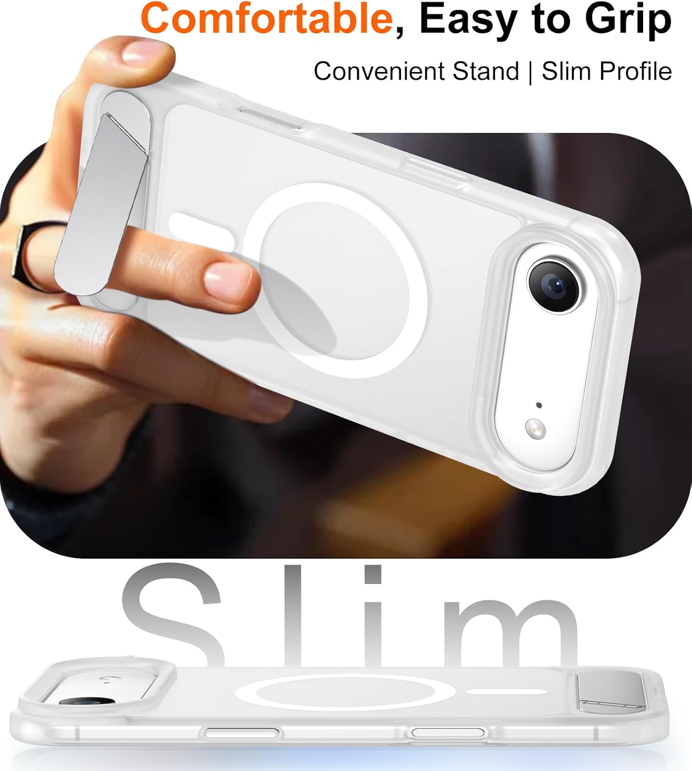 Temdan Designed for iPhone Air Case, [Built-in Invisible Kickstand][Compatible with MagSafe][Military Grade Shockproof] Slim Translucent Matte Phone Case 6.5 inch (Clear Matte) - Image 7