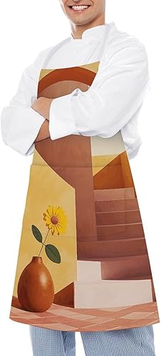 Miniatura 4 de MUSM Apron for Adults - 27.6 X 31.5 Inch, Heavy-Duty Polyester Aprons with Two Large Pockets, Waterproof Vase And Flowers Kitchen Apron for Cooking,