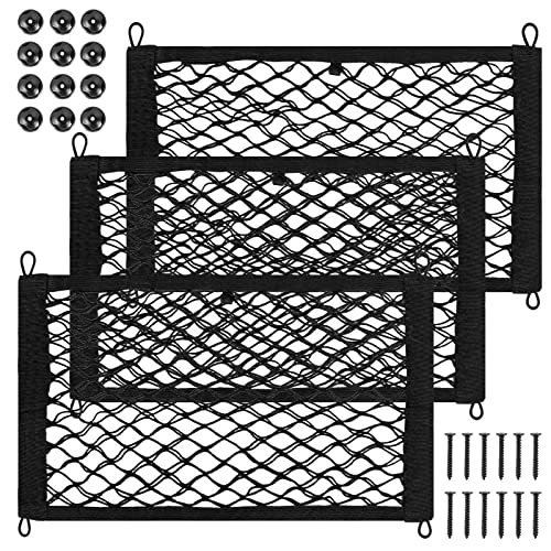 WIWJ Filet Rangement de Coffre Voiture,(3 PCS 40x25cm) Extensible Petit Cargo Net Pocket Storage Net,élastique Voiture de Chargement Mesh Storage Bag pour Les Camions Voiture SUV Bateaux Cover