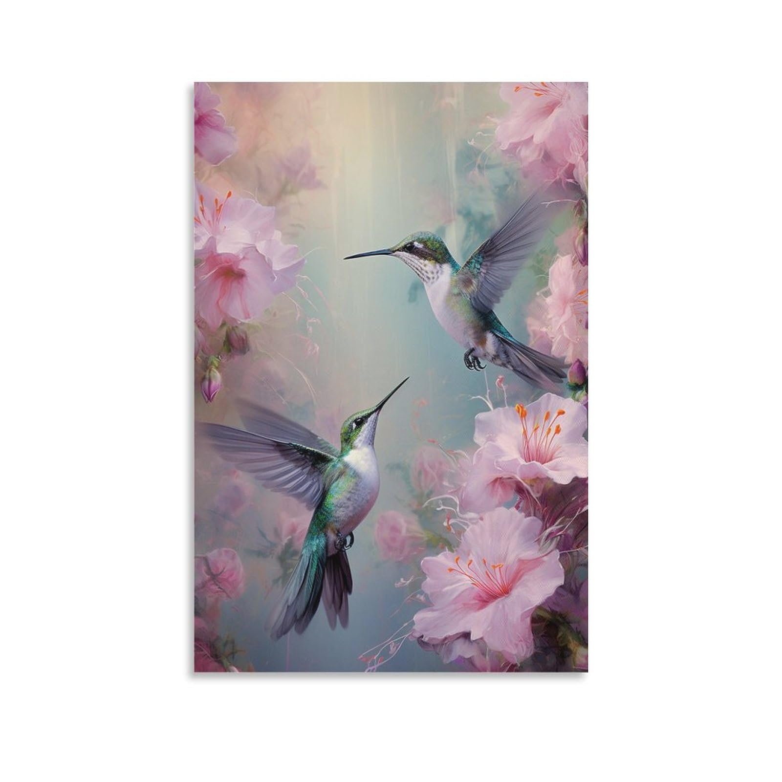 Foccar Unframe-Style-3 Canvas Wall Art Humming Bird Wall Decorations For Living Room Contemporary Happiness Flower Animal Hang Pictures Wall Artwork