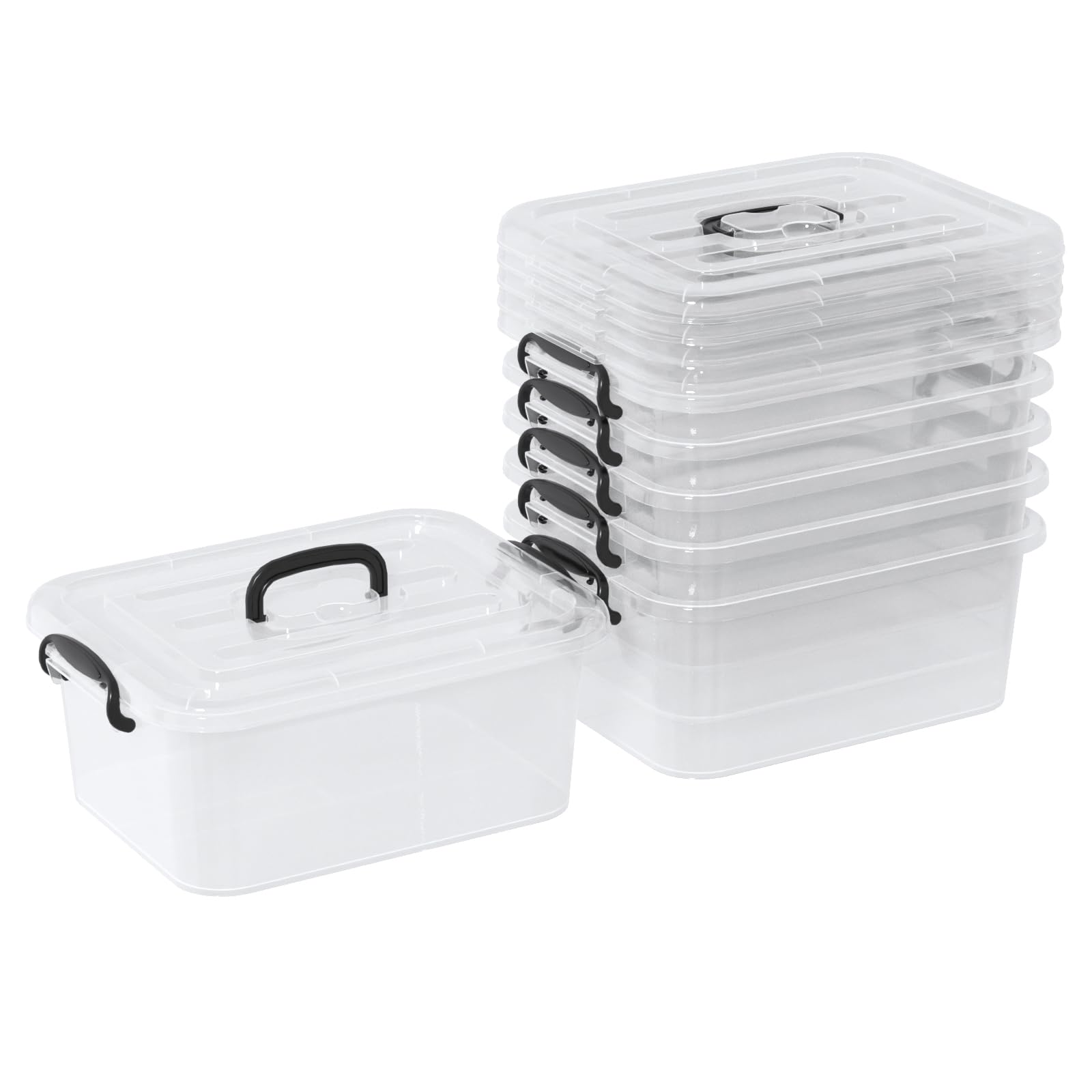Readsky Clear 8 Litre Plastic Lidded Storage Boxes With Handles, Plastic Box With Lid, 6 Packs
