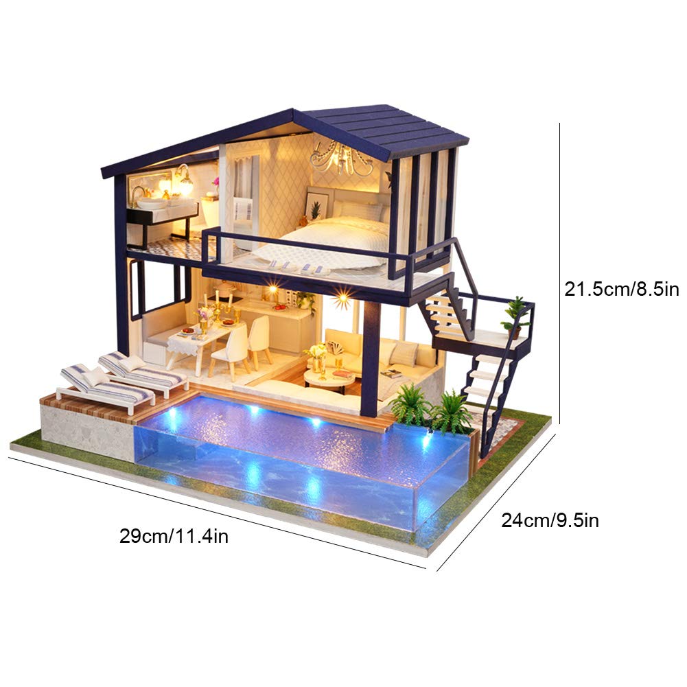 Kit de Maison de Poupée Miniature avec Piscine pour Assemblage DIY