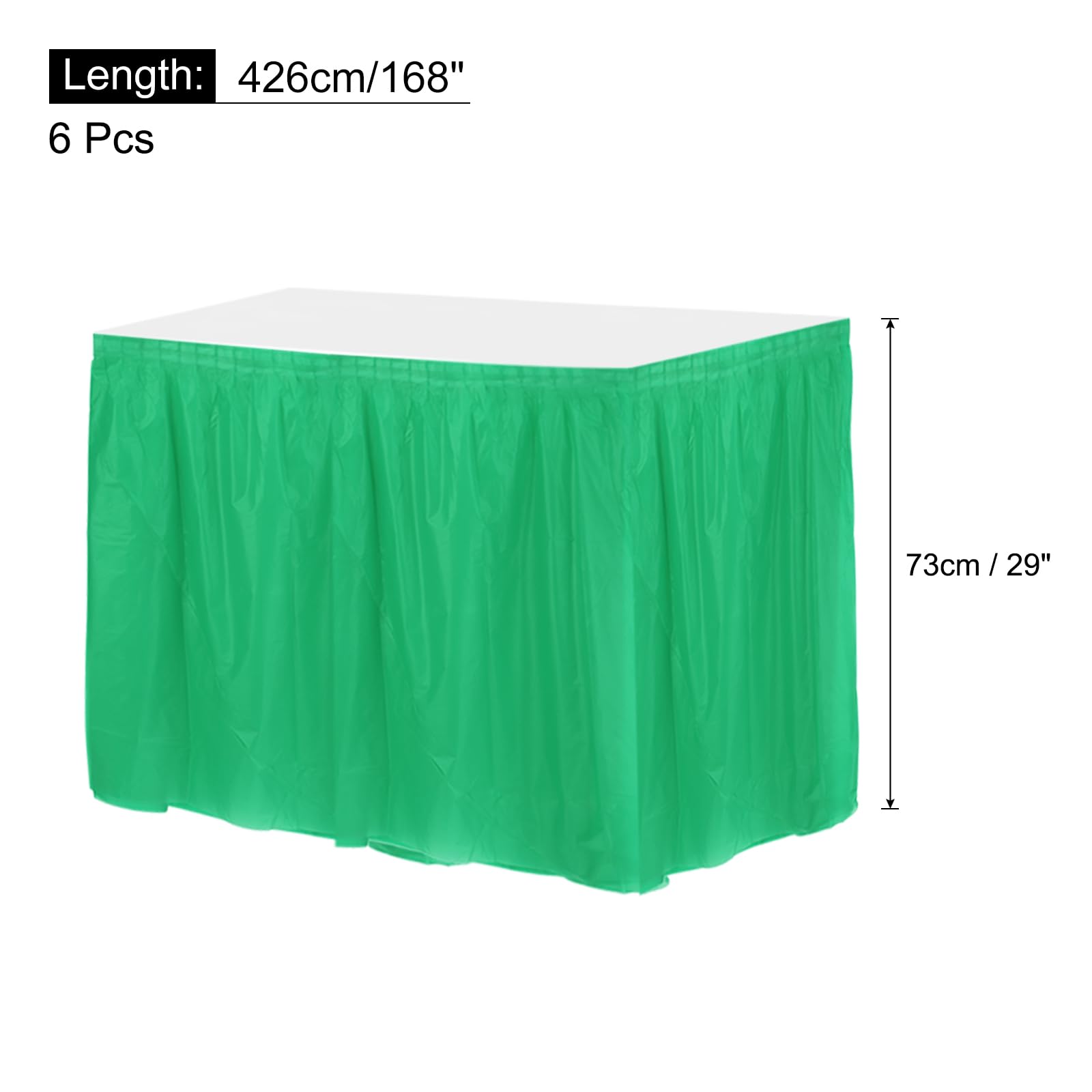 MECCANIXITY 6 Pack Dark Green Plastic Table Skirts, 29 in x 14 Ft Table Skirts for Rectangle Tables, Disposable Table Covers for Birthday Wedding Party