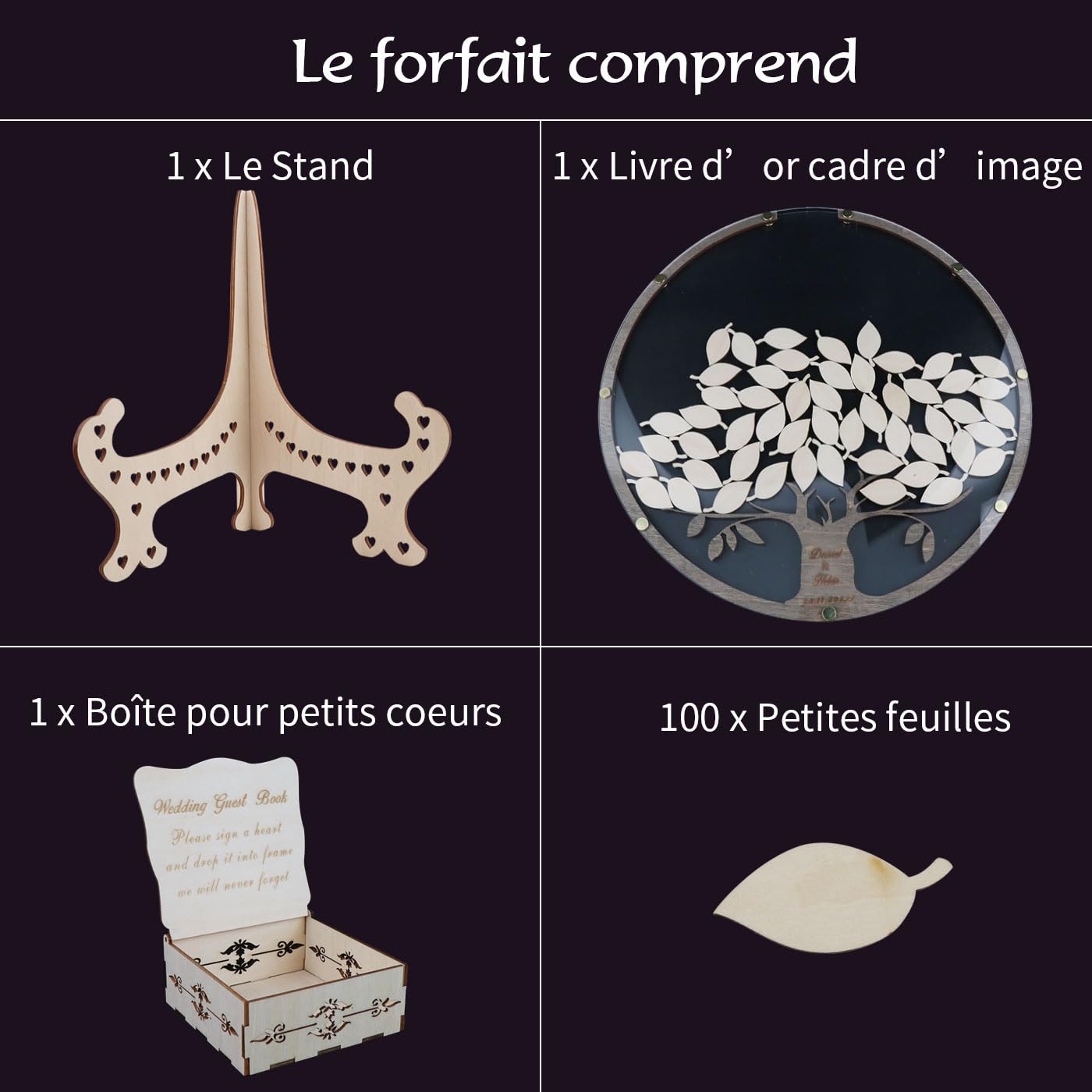 Livre d’or Arbre Personnalisable – Livre d’or de Mariage Alternatif avec Feuilles et Boîte – Cadre Rond en Bois et Acrylique pour Décoration Rustique (Anniversaire, Naissance)