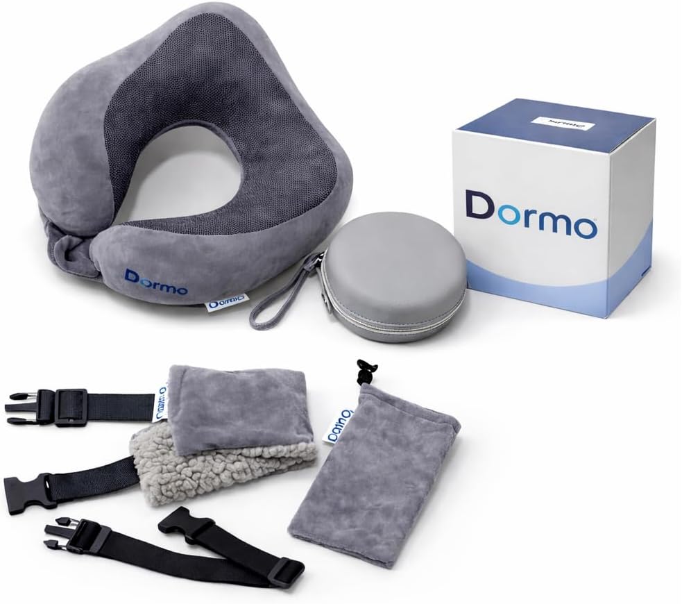 Dormo Travel Kit, Neck Pillow for Airplanes, Travel Kit for Airplanes Bus Auto Train, Travel Pillow, Multifuntional Band, Eye Mask