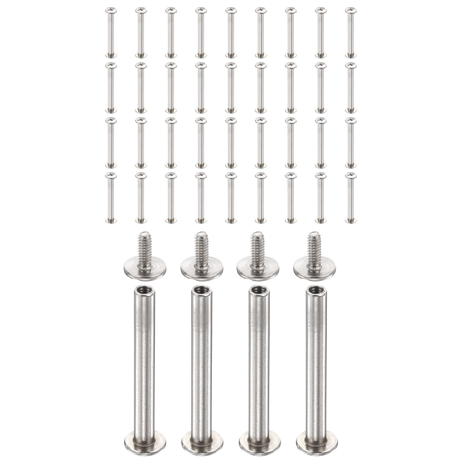sourcing map 40set Chicago Screw M2x25mm 5mm Length Metal Phillips Nail Rivet Stud Bolts Rivets Binding Post Screw for DIY Leather Belt Bag Craft Bookbinding, Silver