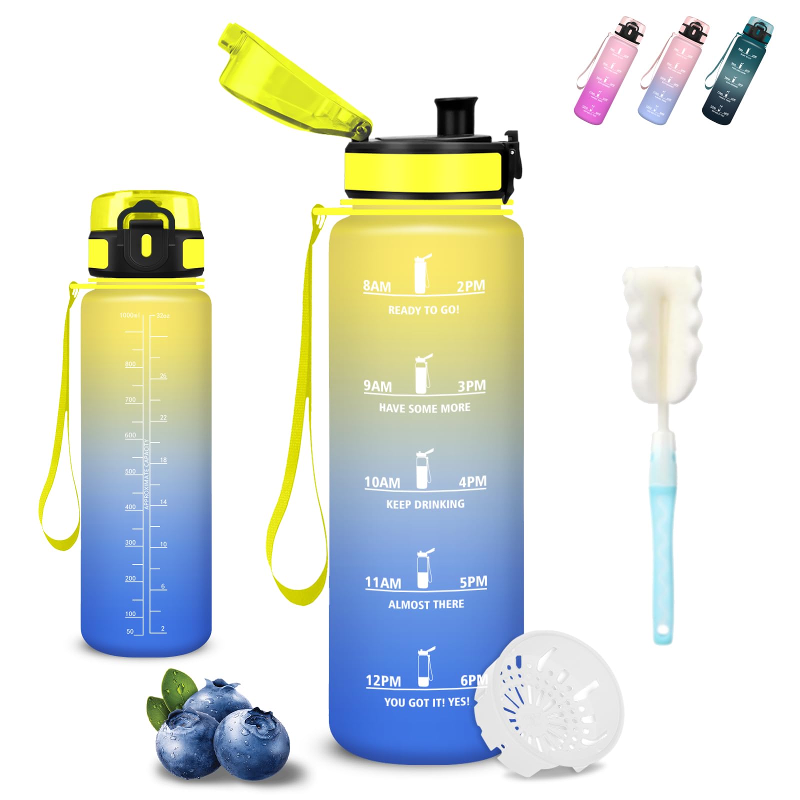 Mujigaga 1 Litre Water Bottle, Gym Water Bottle, Leak Free, Motivational Water Bottles with Sponge Brush, Sports Bottles, Motivational Slogan Water Bottles for Fitness, Travel, Camping