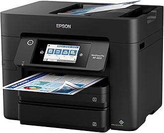 Epson Workforce Pro WF-4833 Wireless All-in-One Color Inkjet Printer, Black - Print Scan Copy Fax - 25 ppm, 4800 x 2400 dpi, 4.3" Touchscreen, Auto 2-Sided Printing, 50-Sheet ADF, 500-Sheet, Ethernet
