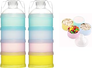 2 PCS 4 Layers Baby Milk Powder Dispenser, Milk Powder Pots,Formula Dispenser Portable Milk Powder Formula Dispenser Container Pot Box Milk Cans Snack Storage Box for Travel (Four-Color)