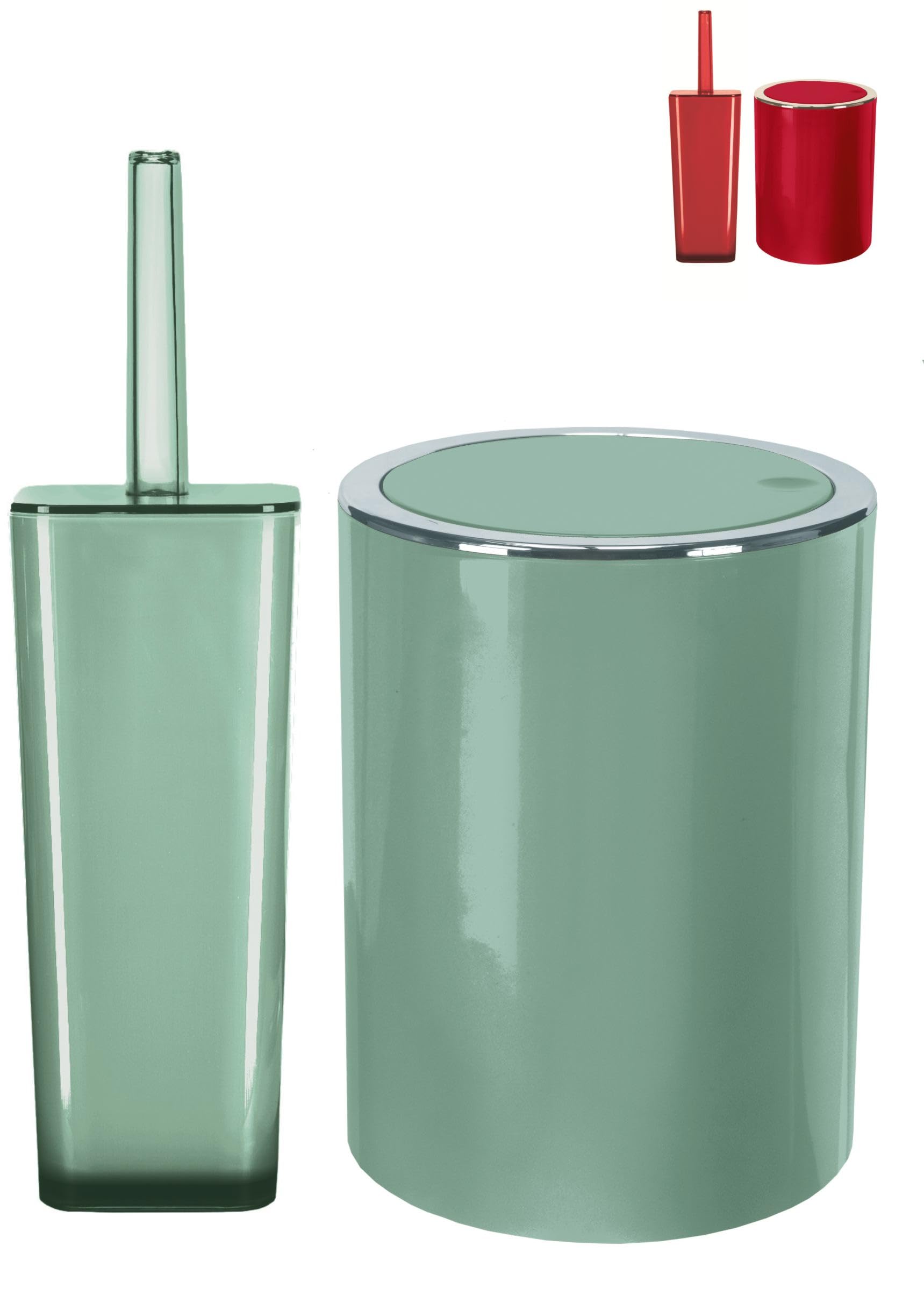 KW Toilet Brush and Bathroom Bin Set (Maldives Green)