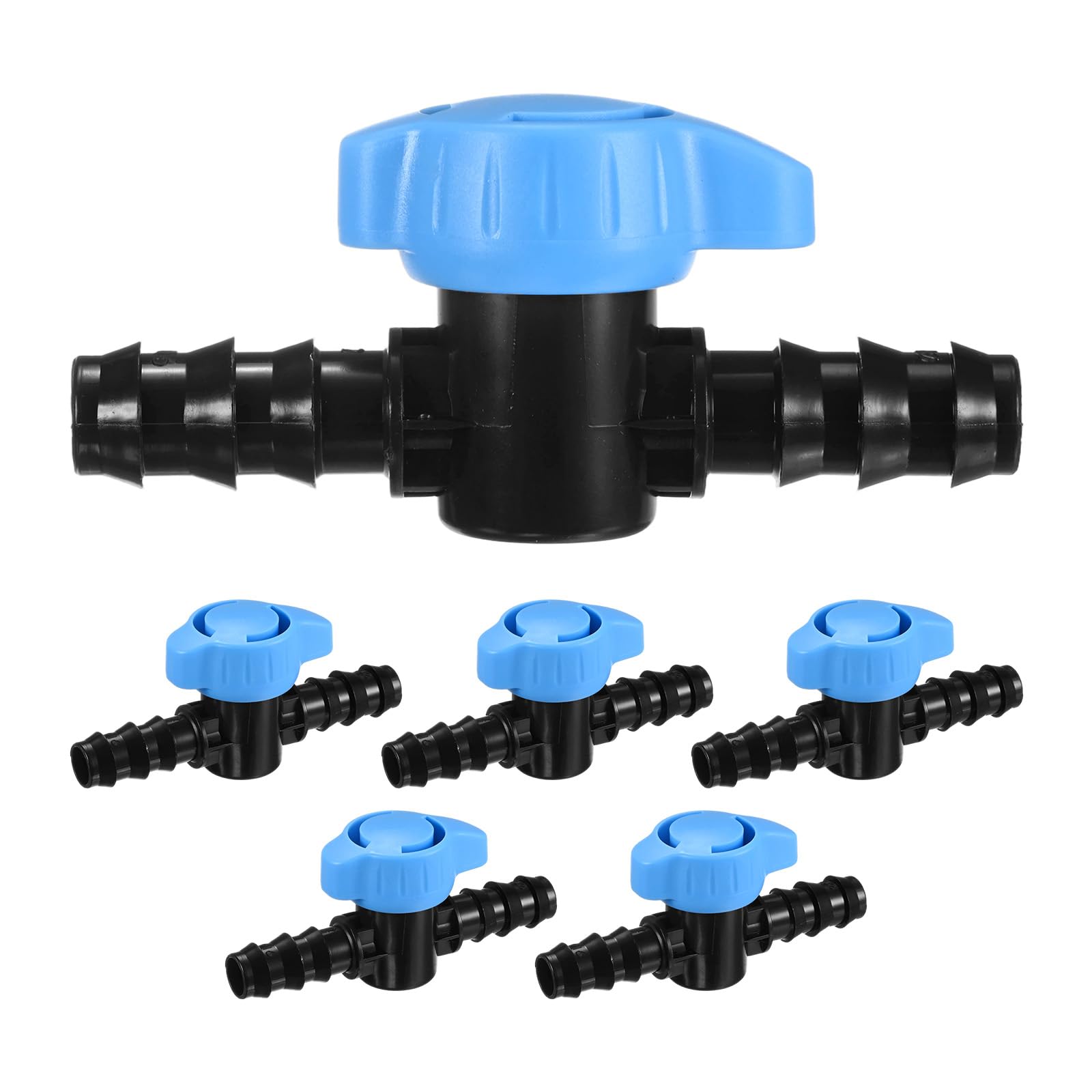 M METERXITY 6-Pack Drip Irrigation Shut Off Valves, 5/8 Inch Plastic Barbed Flow Control Valves for Drip Tubing/Garden Irrigation System/Lawn and Greenhouse Watering [Black/Blue]
