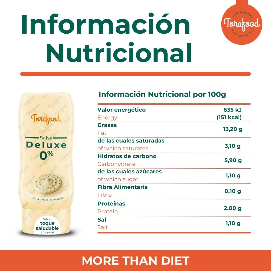 Salsa Zero Deluxe 330ml | 0% Azúcares Añadidos | Sabor Cremoso y Exclusivo | Ideal para Recetas Saludables | Torafood