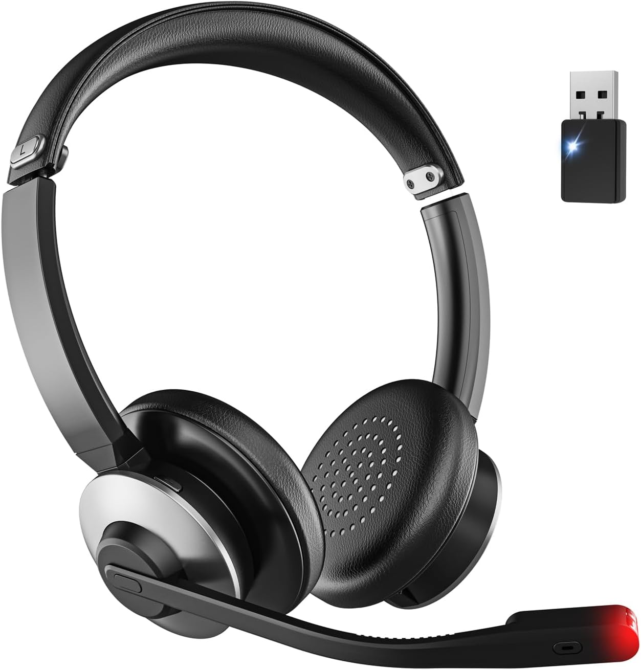 Wireless Headset with Microphone, Bluetooth Headset with Microphone ENC Noise Reduction & USB Dongle, 26 Hours Battery, One-Touch Mute Switch, Wireless Headset for PC, Call Center, Office, Home Office – Earbay product photo