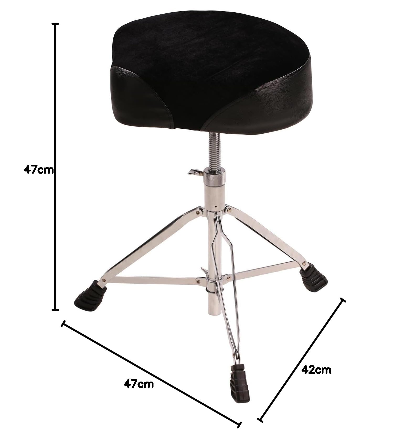 NUX | Trono de Tambor Estilo sillín | Asiento ampliado de Altura Ajustable 490-600 mm | Cojín denso Suave | Base de trípode Plegable de Doble Refuerzo | Taburete de Tambor Resistente, Antideslizante