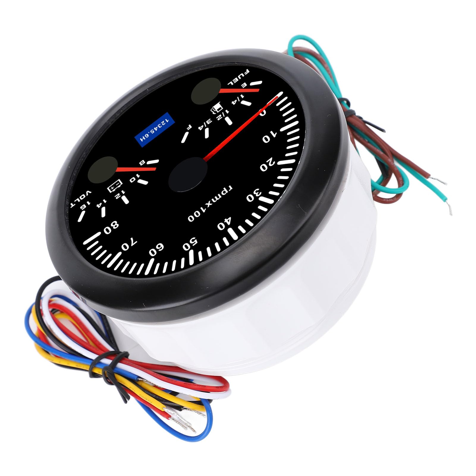 Keenso Obrotomierz 3 w 1 85 Mm, Wskaźnik Napięcia Poziomu Paliwa w Obr./min. 0 do 8000 Obr./min 8 do 16 V, 240 33 Omów z 7-kolorowym Podświetleniem, Samochodów (Czarna tarcza i czarna ramka CX8299B)