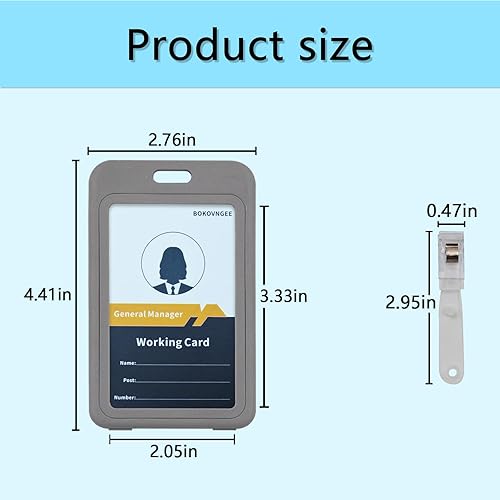 Miniatura 5 de BOKOVNGEE Soporte para tarjeta de identificación con clip de plástico, ventanas transparentes doble cara, soporte vertical de plástico rígido gris